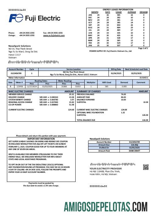 Para baixar modelo de conta de serviços públicos da Vietnam Fuji Electric Vietnam Co. em formatos Word